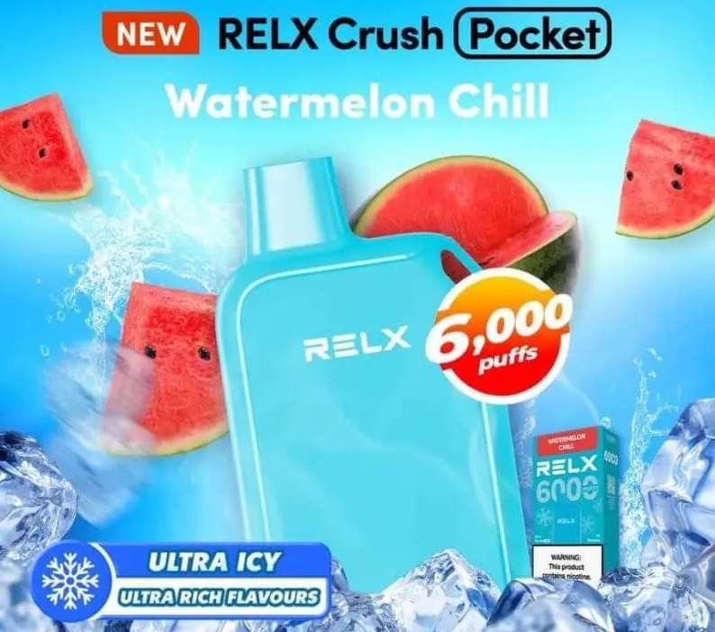 RELX Crush Pocket 6000 Puffs Vape - الجليدية البرد البطيخ: عاصفة الانتعاش القطرية التي لا تنتهي
