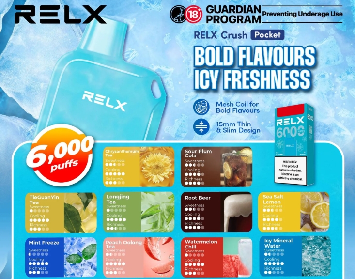 RELX Crush Pocket 6000 Puffs Vape - الجليدية البرد البطيخ: عاصفة الانتعاش القطرية التي لا تنتهي